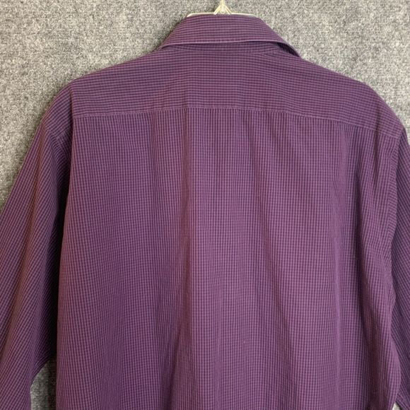 Thomas Dean Button Up Shirt Men Size XL Purple Check Flip Cuff ￼Pima Cotton - Picture 9 of 11